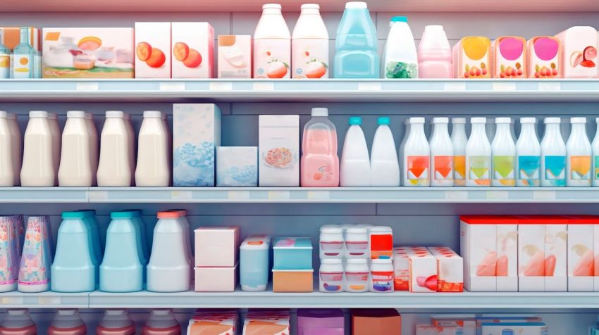 товары на полке в магазине